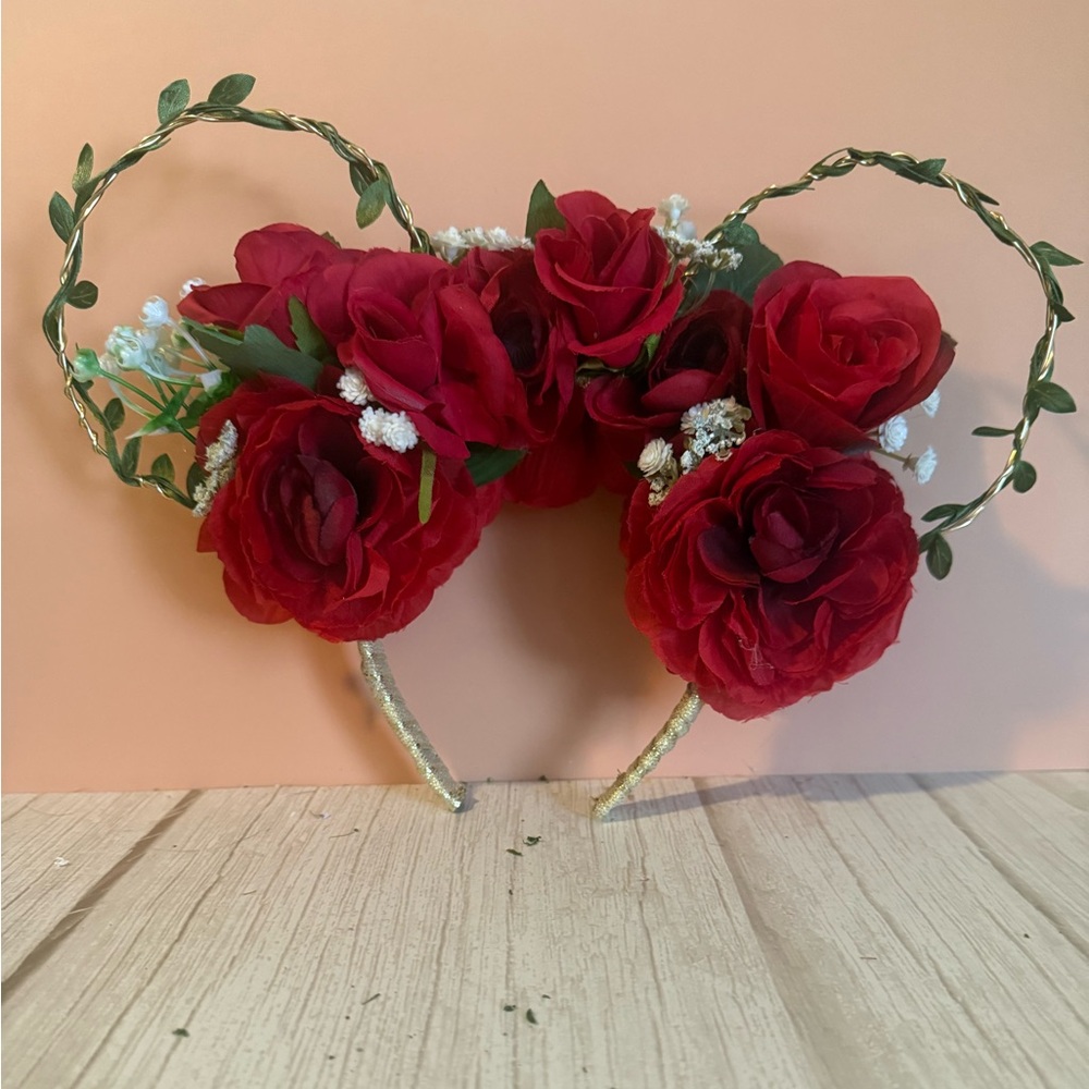 Red Floral Headband with Roses